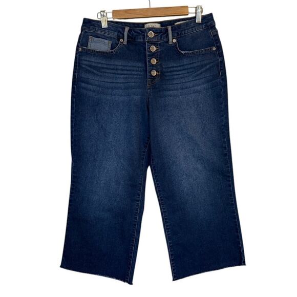 Logo‎ by Lori Goldstein Jeans Women 10 Petite Blue Denim Wide Leg Crop Raw Hem - Picture 1 of 10